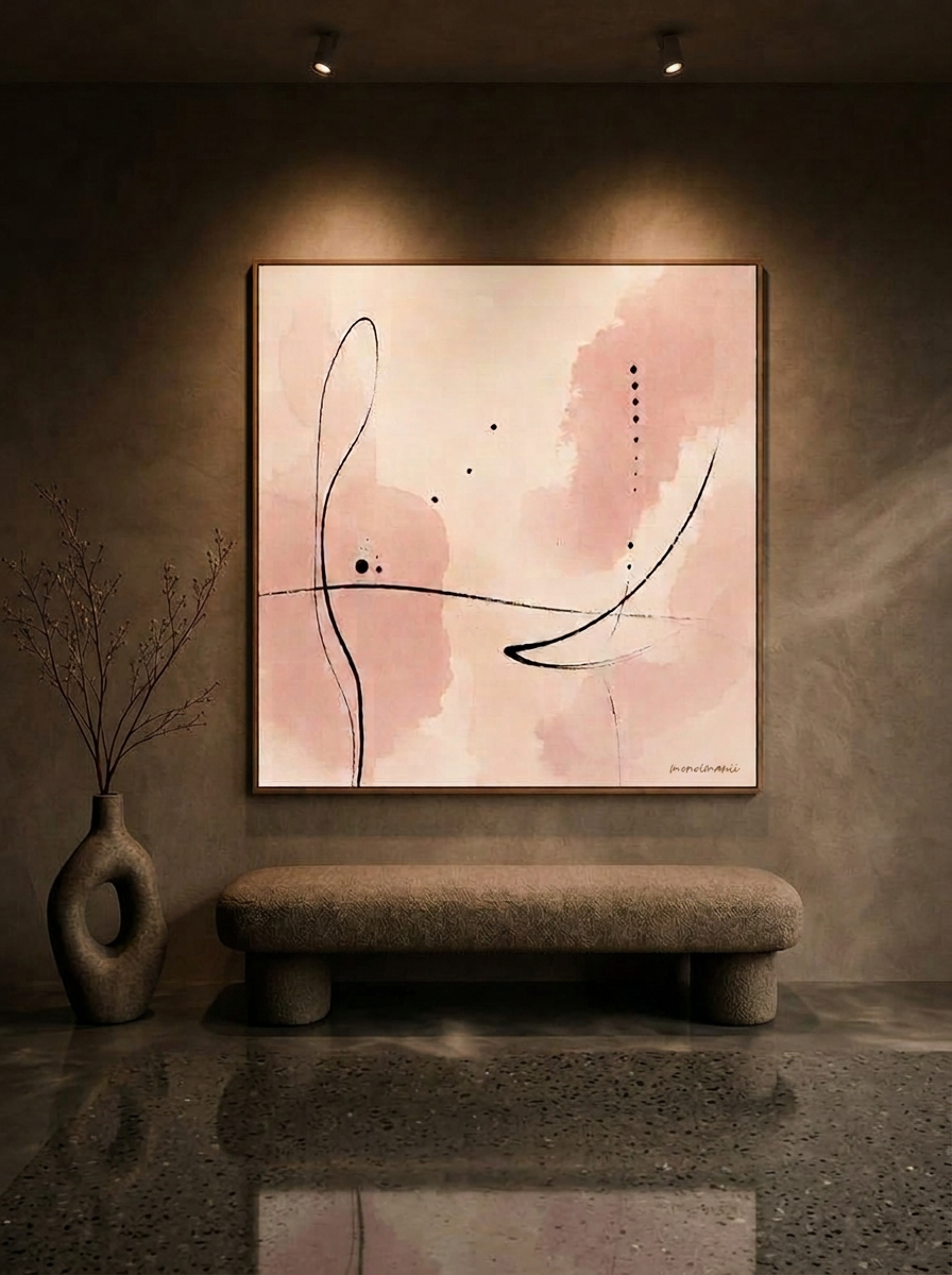 The Bouclé Salon · Blush, Watercolour and ink on cotton paper, 2026, original work by Amela Aiiyah Zetterberg