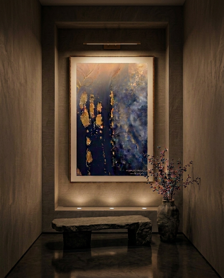 Indigo Harvest, Pigment on canvas, 2026, original work by Amela Aiiyah Zetterberg