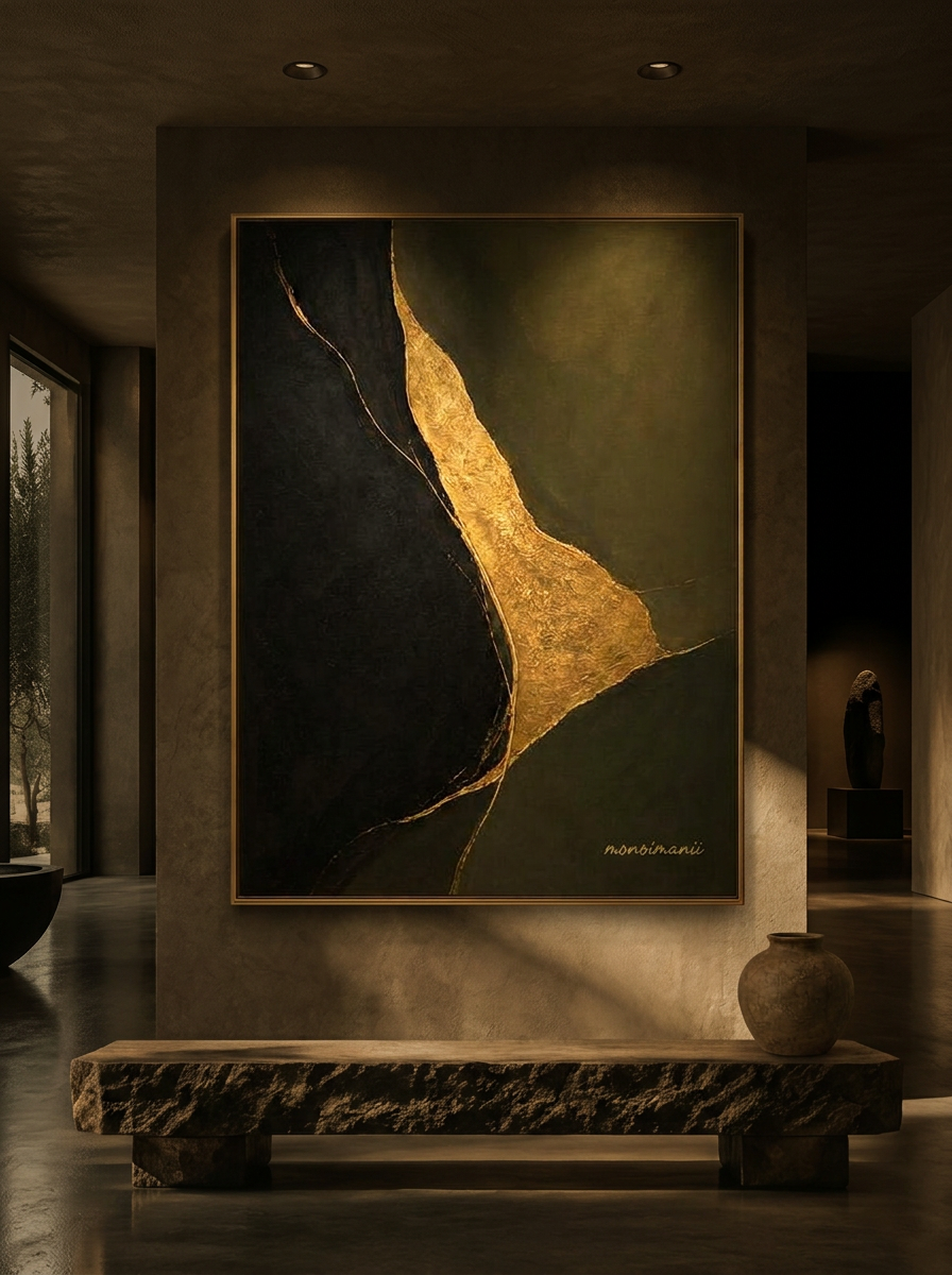 Golden Instinct, Gold leaf and pigment on canvas, 2026, original work by Amela Aiiyah Zetterberg
