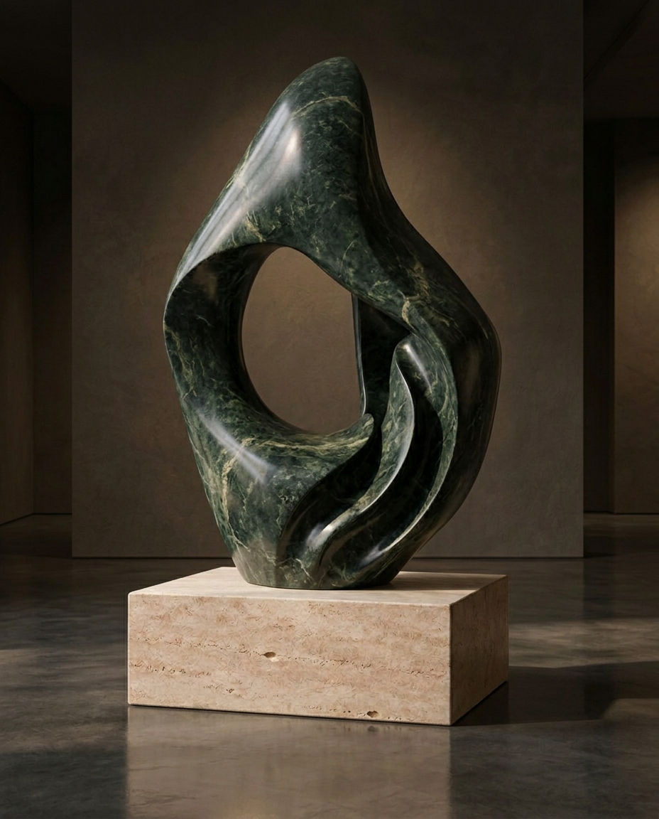 Verde Sacra, Dark green marble, 2026, original sculpture by Amela Aiiyah Zetterberg